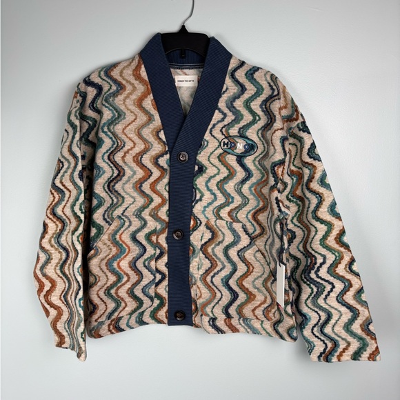 Honor The Gift Muse Crop Cardigan Sweater Mens Medium Heather Zig Zag Pattern - Picture 2 of 16